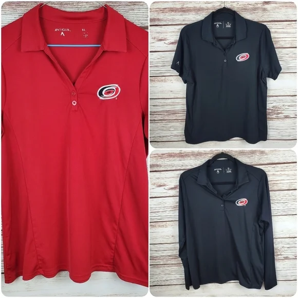Lot of 3 Antigua Womens XL NHL Carolina Hurricanes Red/Black Polo Shirts - Picture 1 of 15